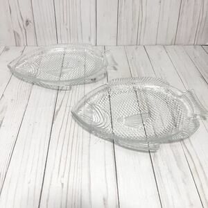Vintage MCM VintClear Fish Glass Plates Ovensafe 11" Made in USA Set of 2 Plates